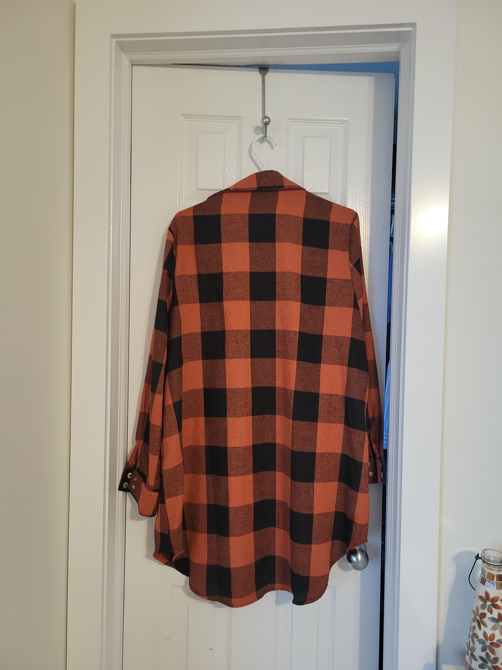 Women Rust Orange and Black Plaid Button-Down Long Shirt Size XL - Picture 2 of 4